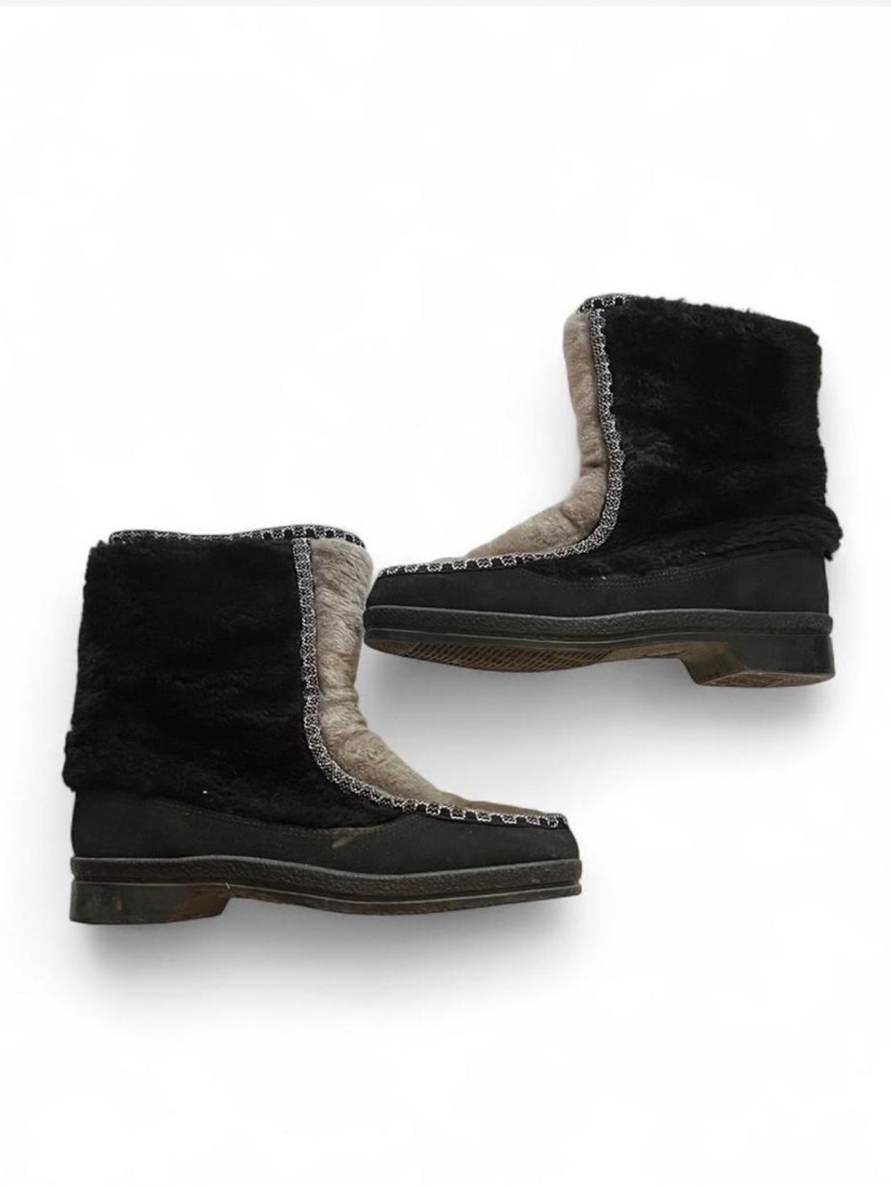 Vtg Alaskans by Kickerinos Winter Boots Faux Fur Zipper Sherpa Lined Black 8